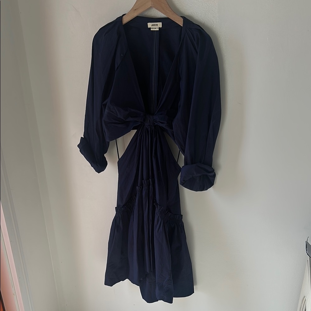 Jason Wu Midnight Navy Long Sleeve Tie-Front Cutout Dress